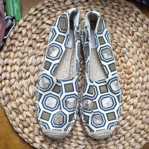 Tory Burch Blue and Gold Espadrilles
